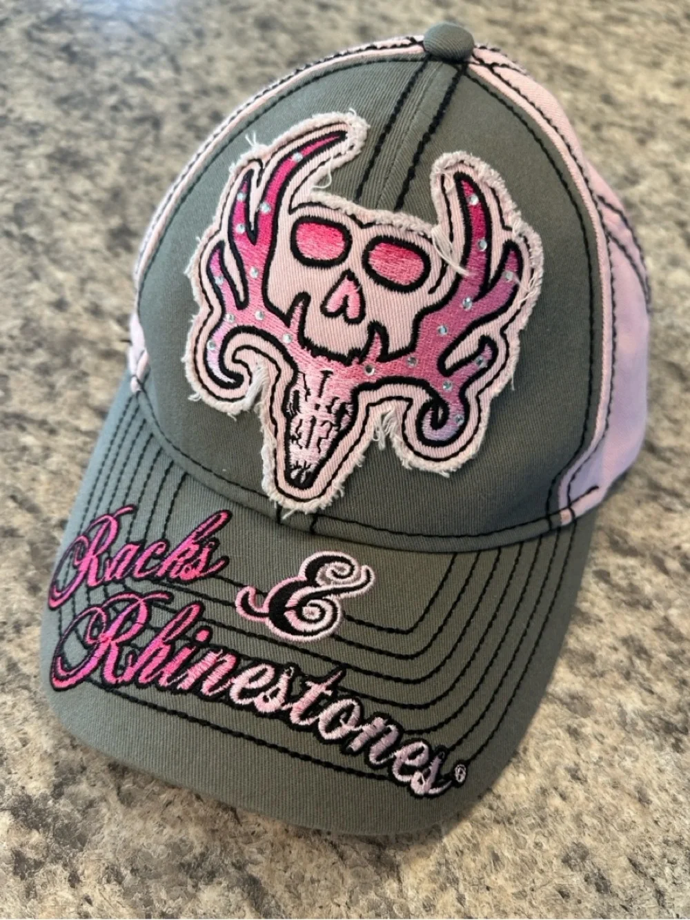 Adult Racks & Rhinestones Embroidered Skull hat - Picture 1 of 7